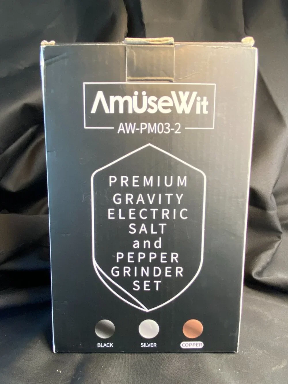 NIB AmuseWit Copper Finish Gravity Electric Salt & Pepper Grinder Set AW-PM03-2
